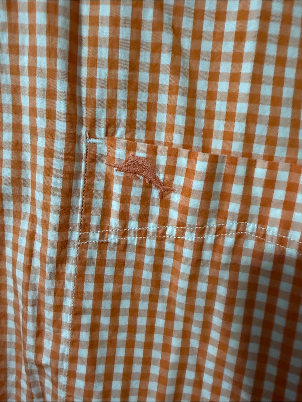 Tommy Bahama 3XL Orange White Gingham Print Long Sleeve Pocket With Logo - Picture 6 of 6